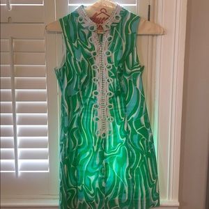 LILLY PULITZER BLUE GREEN KAFTAN LACE DRESS